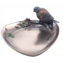 動物三角盤碟子_小鳥藍雀與紅果 ( y14932立體雕塑.擺飾>器皿、花器系列)